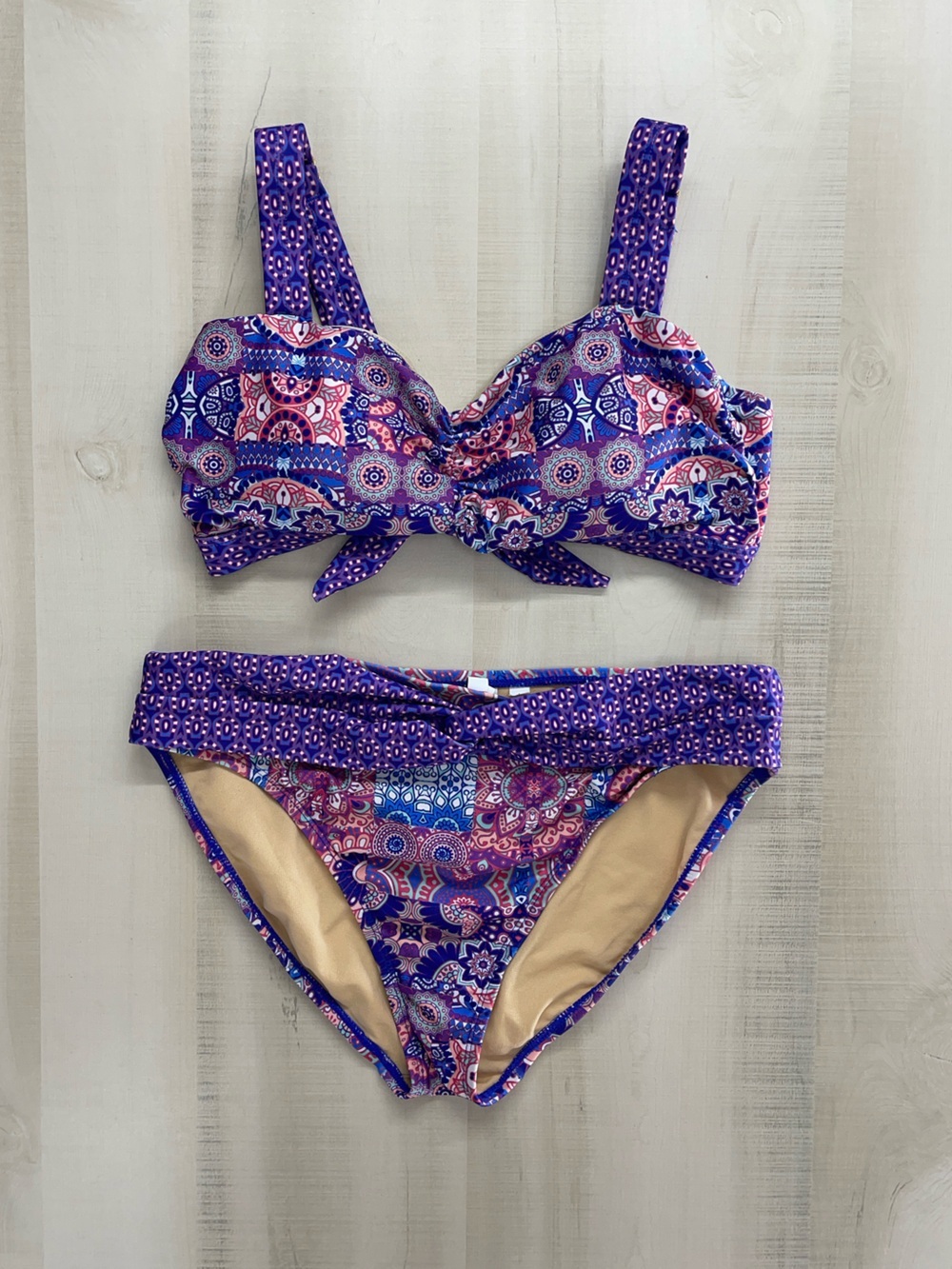 AQUASHAPE paisley printed bikini swim slimming purple L